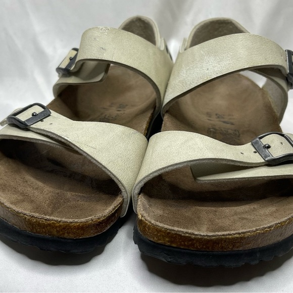 Birkenstock Burkis Beige Tan Two Strap Heal Strap Sandals Size 37 - Picture 2 of 8